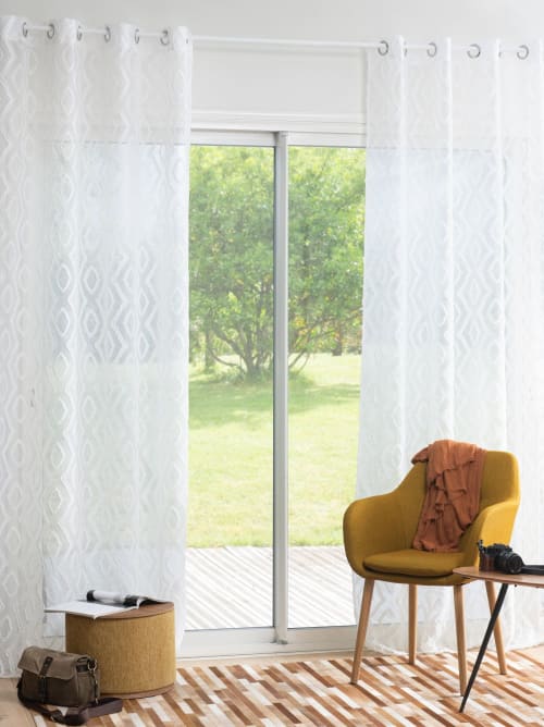 Textil Gardinen und Vorhänge | Ösenvorhang, weiß mit grafischen Motiven, 1 Vorhang 140x250 - TW00151