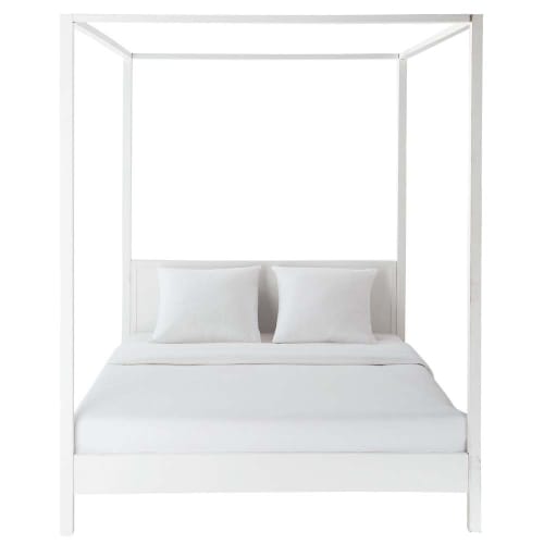 Off-White Pine Four Poster Bed 160 x 200