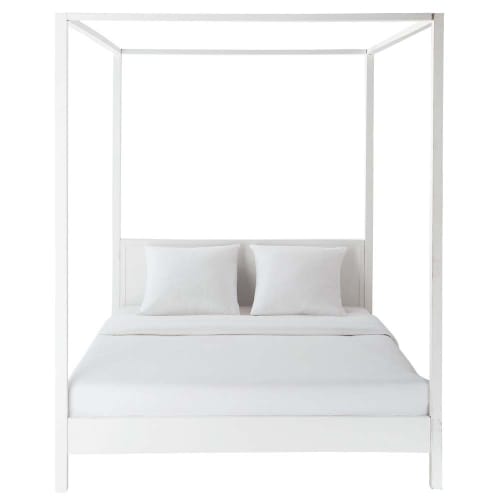 Off White Pine Four Poster Bed 160 X 200 Celeste Maisons Du Monde