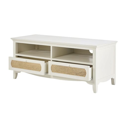 Off White Tv Stand Cane With 2 Drawers, Off White Tv Console Table