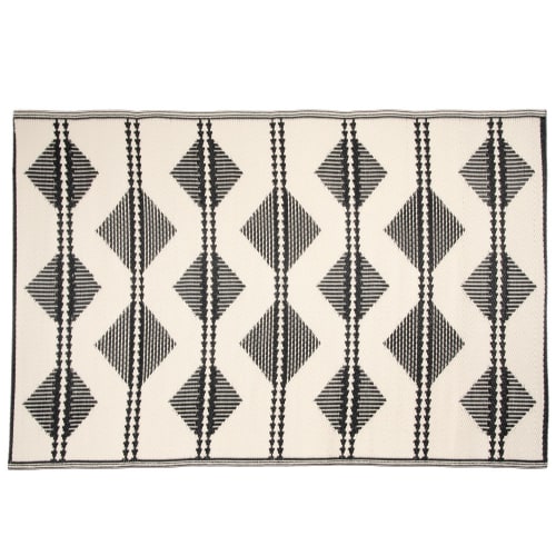 Omkeerbaar tapijt van polypropyleen, driehoekmotief in ecru en zwart 120 x 180 cm, OEKO-TEX®