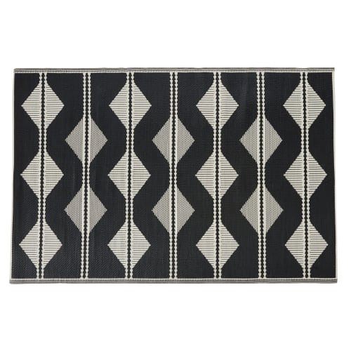 Omkeerbaar tapijt van polypropyleen, driehoekmotief in ecru en zwart 180 x 270 cm