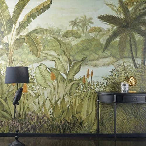 Ongeweven behangpapier met print van tropisch landschap 350 x 300 cm