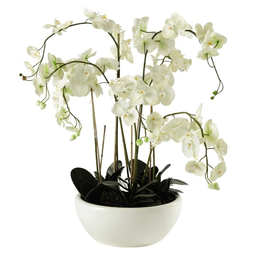 Asvert Phalaenopsis Fiori Orchidea piantina Finta con Vaso Artificiali Vaso di Orchidee Bonsai in Vaso con Vaso Arredamento per la casa Decorazione per la Festa Nuziale Bianco 