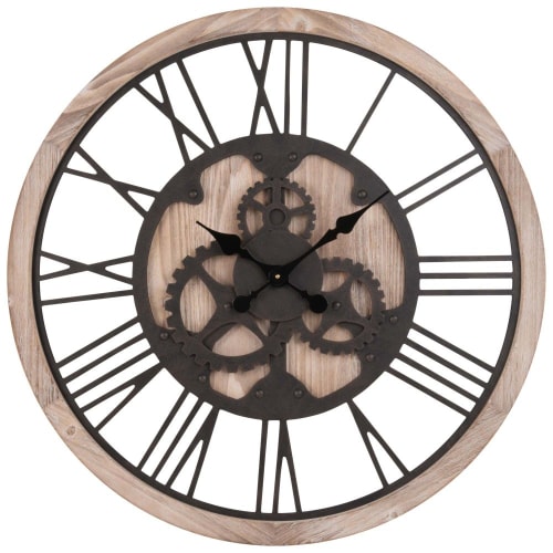 Orologio con ingranaggi colore naturale e nero, 79 cm