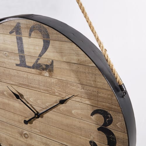 Orologio Da Appendere In Abete Metallo Nero E Corda D 80 Cm Bill Maisons Du Monde