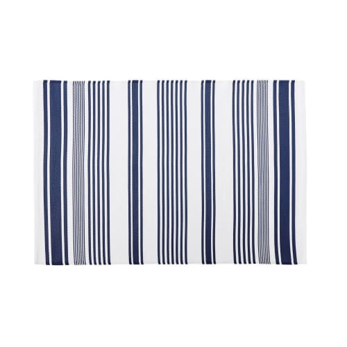 Outdoor Teppich Ecrufarben Mit Blauem Streifenmuster 120x180 Pila