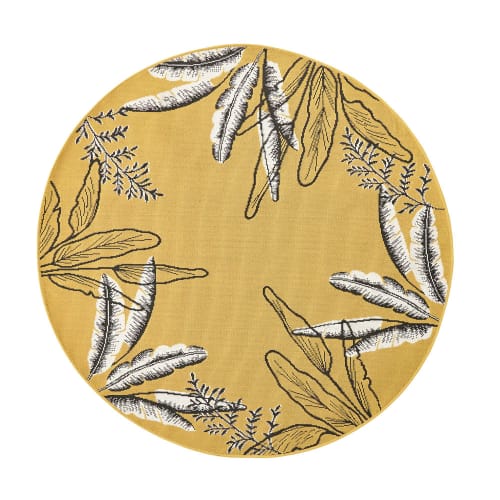 Outdoor Teppich Rund Und Grun Bedruckt Mit Blattmotiven D160