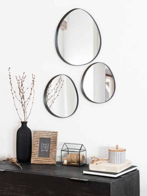 Dekoration Wandspiegel und Barock Spiegel | Ovale Spiegel aus schwarzem Metall (x3) 43x39cm - VE85387