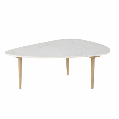 Ovoid Coffee Table In White Marble And Solid Mango Wood Ciottolo Maisons Du Monde