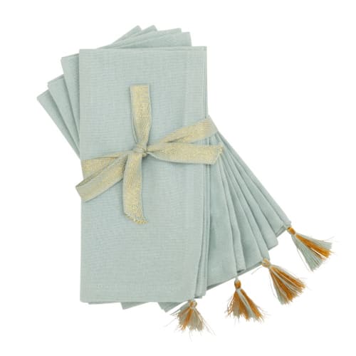 Pale Blue and Gold Cotton Napkins 40x40 (x4) TALYA Maisons du Monde