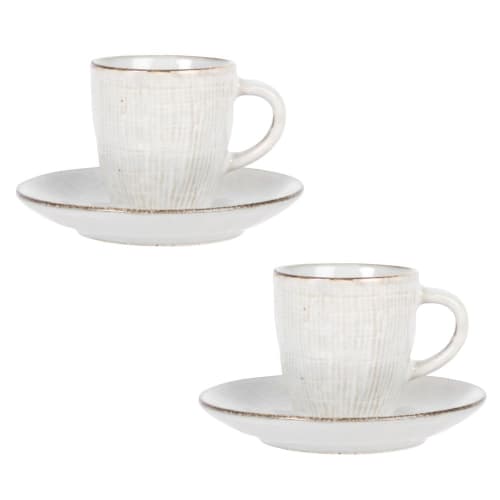 Pale Grey Stoneware Cup and Saucer - Set of 2