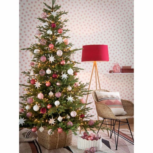 Pallina Di Natale In Vetro Colorato Rosa Con Stampa Bianca Maisons Du Monde