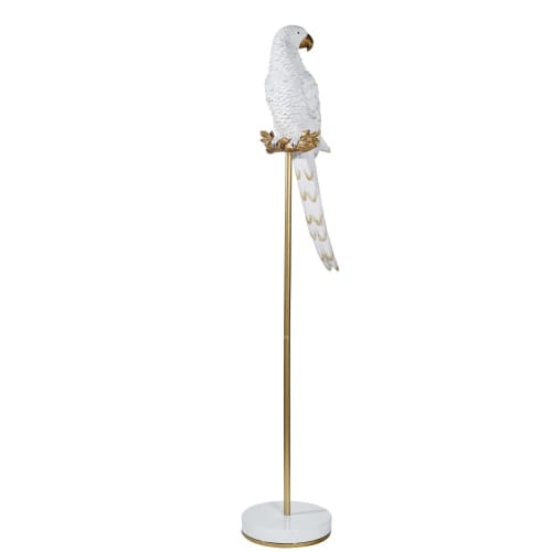 Papagei-Figur auf Ast, weiß und mattgoldfarben, H121cm