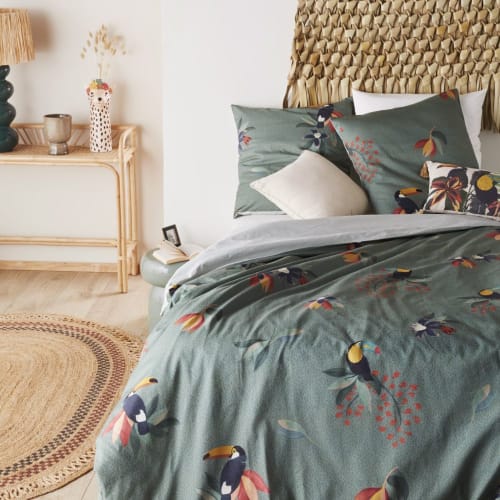 Parure de lit en coton bio motif tropical multicolore 260x240