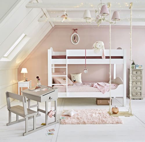 Parure De Lit Enfant En Coton Imprime Ecru Rose Et Dore 140x0 Mila Maisons Du Monde