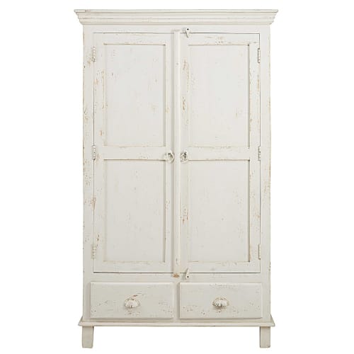 Patinated White Mango Wood 2 Door 2 Drawer Wardrobe Avignon Maisons Du Monde