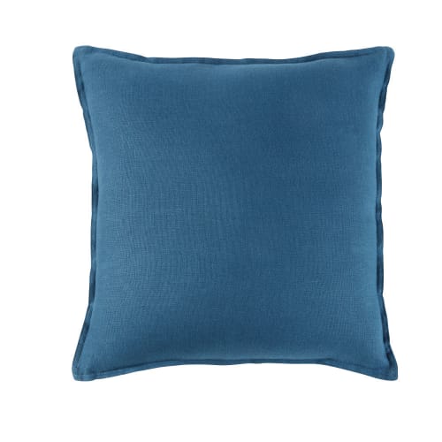 Pauwblauw kussen van gewassen linnen 45x45 cm, OEKO-TEX®