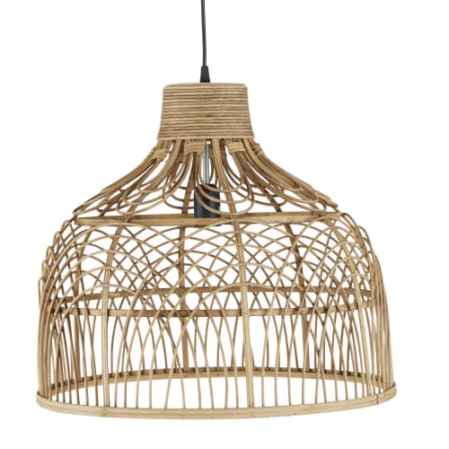 Pendant light in woven rattan and black metal