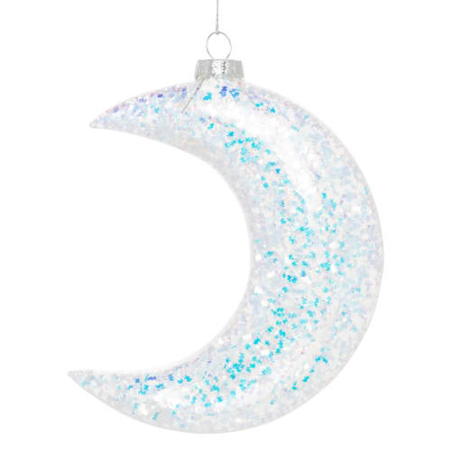 Pendentif lune paillettée en verre multicolore et transparent - Lot de 4