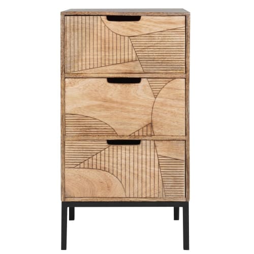 Petit meuble 3 tiroirs en bois de manguier massif et métal noir | Maisons du Monde