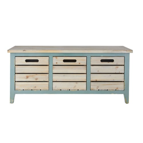Meubles Petits meubles de rangement | Petit meuble de rangement 3 tiroirs en vert et bois blanchi - JO65255