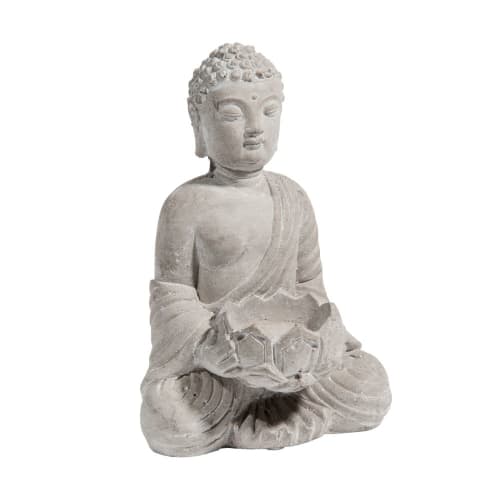 Photophore bouddha en ciment H 19 cm - Lot de 2