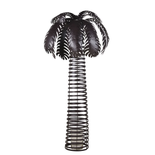Photophore d'extérieur palmier en métal noir