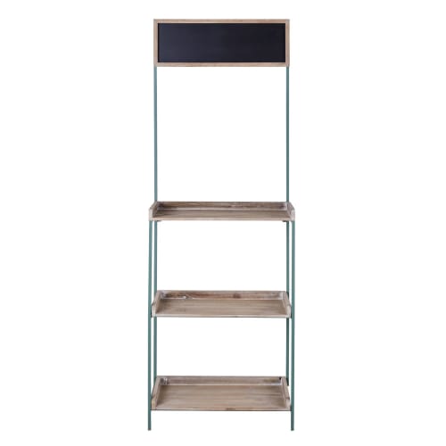 Pine and olive-green metal shelving unit