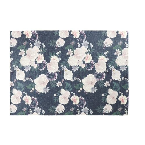 Pink And Black Rug With Floral Print 140x200