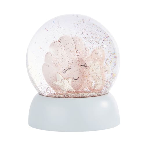 Pink and blue shell and seahorse snow globe