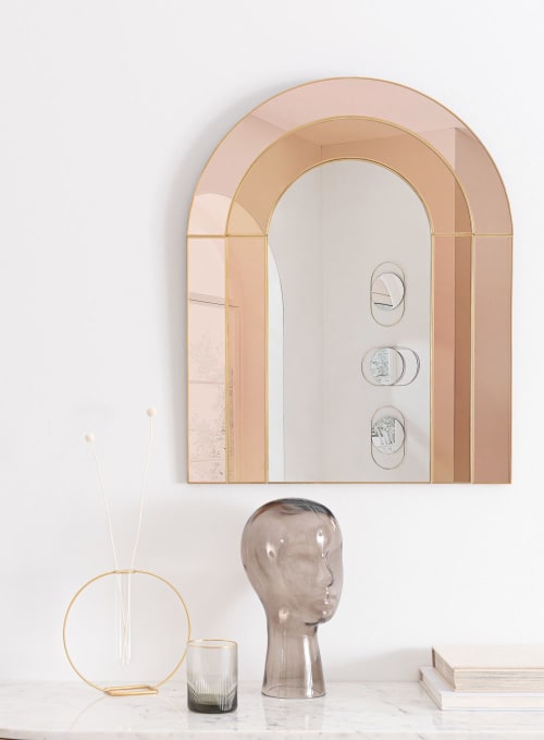 Pink and brown tinted mirror in gold metal 53x66cm GRAZIA Maisons du