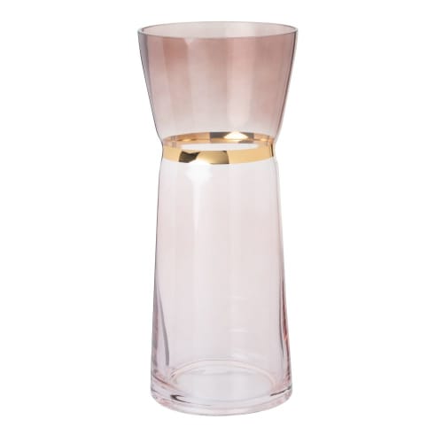 Pink and gold glass vase H27cm
