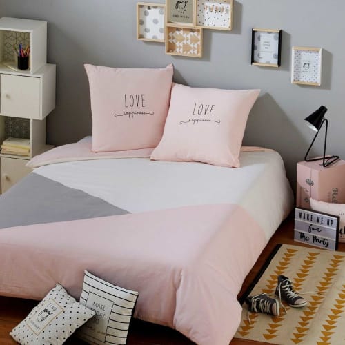 Pink And Grey Cotton Bedspread 220x240 Joy Maisons Du Monde