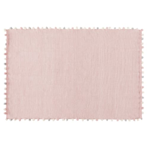 Kids Children's rugs | Pink Cotton Rug with Pom Poms 120x180 - ON20560