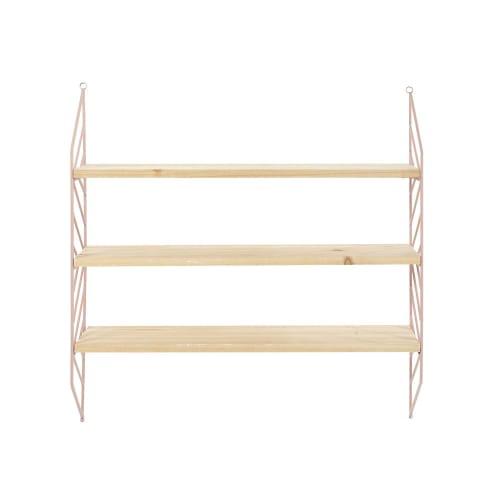 Kids Children's bookcases & shelves | Pink Metal and Pine Wall-Mount Shelving Unit - MO50392