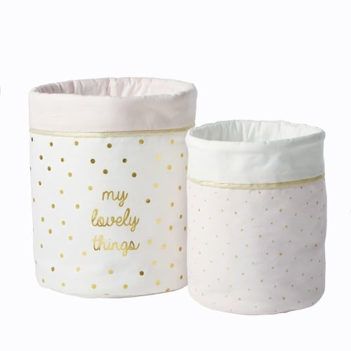 Kids Children's storage boxes and baskets | Pink, White and Golden Patterned Cotton Storage Baskets (x2) - TO44650