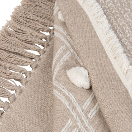 Plaid En Coton Tissé écru Et Beige à Pompons 160x210 Lagonisi Maisons Du Monde 8949