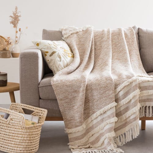 Plaid en coton tissé marron et écru 160x210 AKOUMIA Maisons du Monde