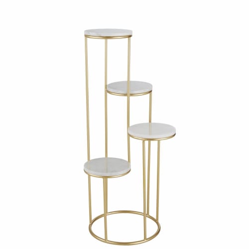 Plant holder in white and matte gold metal