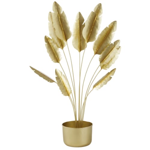 Plant in shiny gold metal pot H99cm