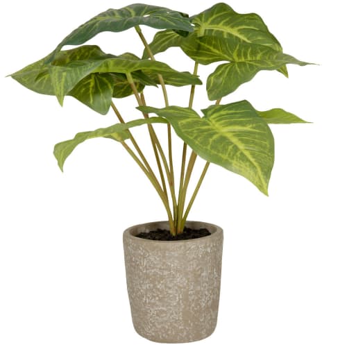 Plante artificielle grandes feuilles avec pot gris H38