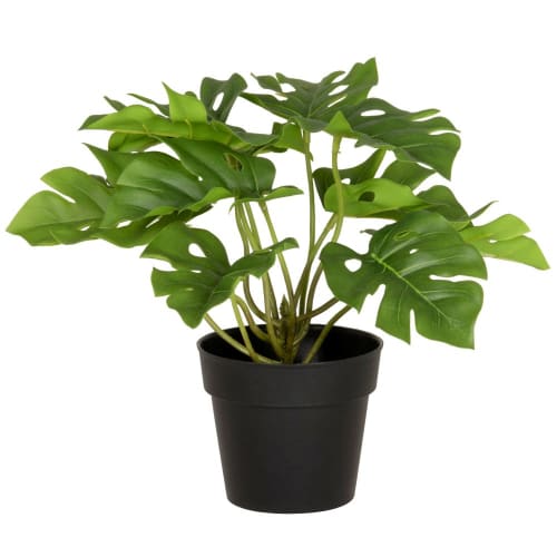 Plante artificielle larges feuilles avec pot noir