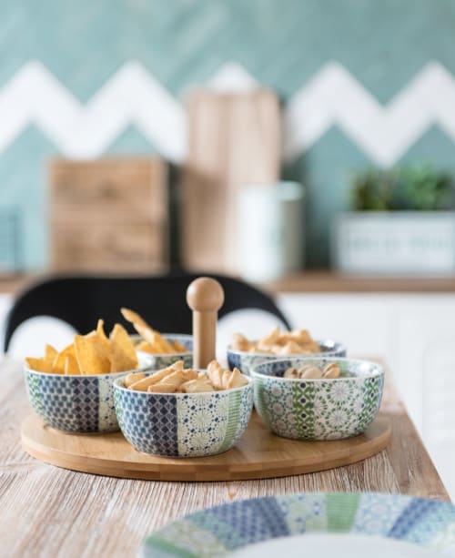 Set Apéritif 4 Coupelles Carrées En Porcelaine Avec Couvercle Bambou - Plateau De Service Pour Noix, Condiments, Bonbons - 4 Modèles Au Choix