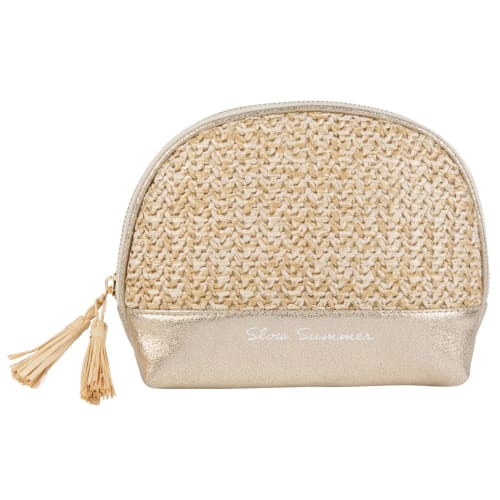 Pochette Bi Matiere Coloris Naturel Et Dore Avec Pompons Julie Maisons Du Monde