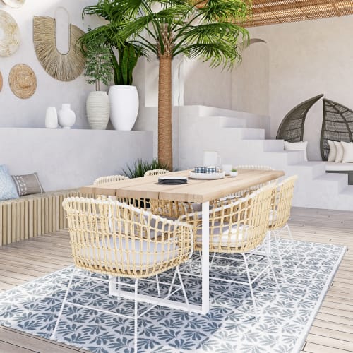 Poltrona da pranzo da giardino in resina riciclata imitazione rattan e  tessuto bianco | Maisons du Monde