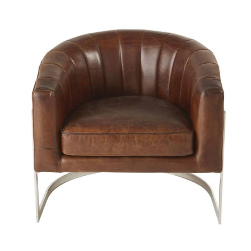Poltrona Vintage In Pelle Marrone E Metallo Igor Maisons Du Monde