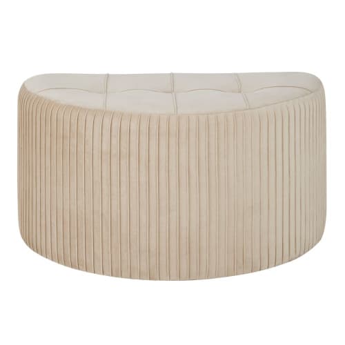 Pouf demi-lune en velours crème et beige MANTOUE | Maisons du Monde