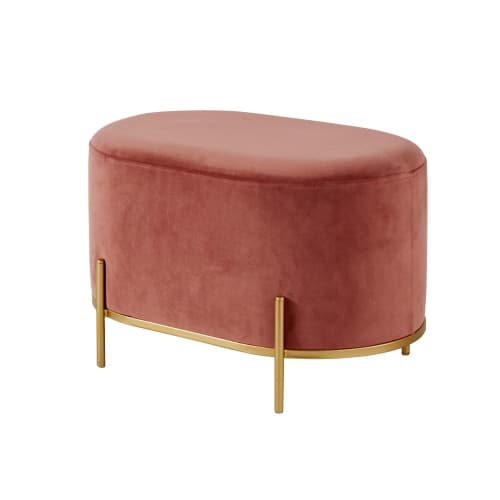 Pouf en velours rose et métal doré Maisons du Monde