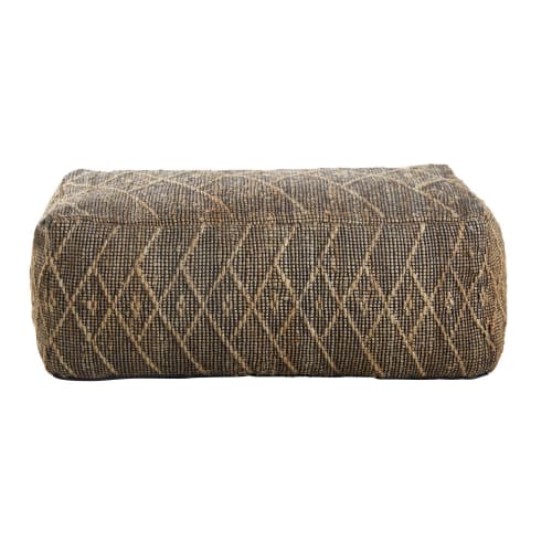 Pouf rectangulaire en jute et coton noirs et beiges à motifs graphiques NELA Maisons du Monde